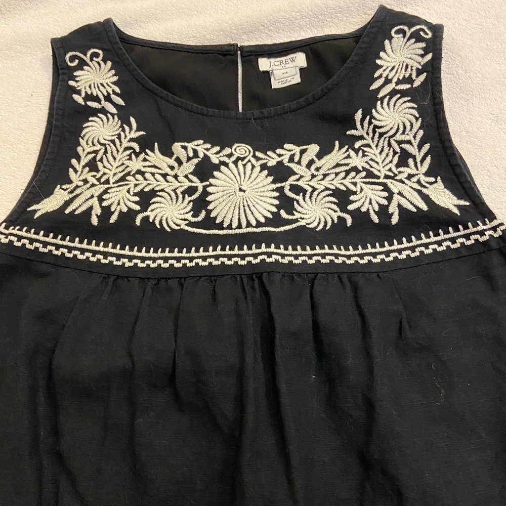 J Crew Linen/ Cotton Embroidered Black Dress